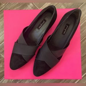 Paul Green Point Toe Slip On Shoes | Black Suede | Elastic Detail | Wedge Heel